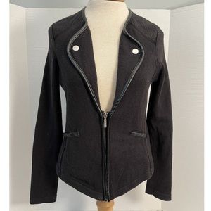 WHBM Women’s Partial Zip Faux Leather Trim Jacket